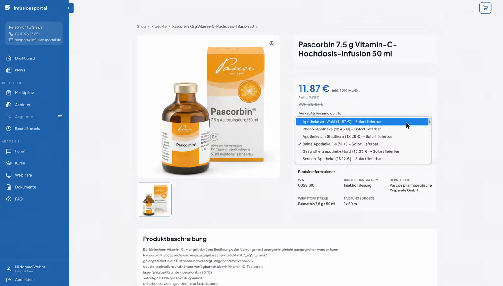 UI Screenshot Marktplatz Vergleichsansicht
